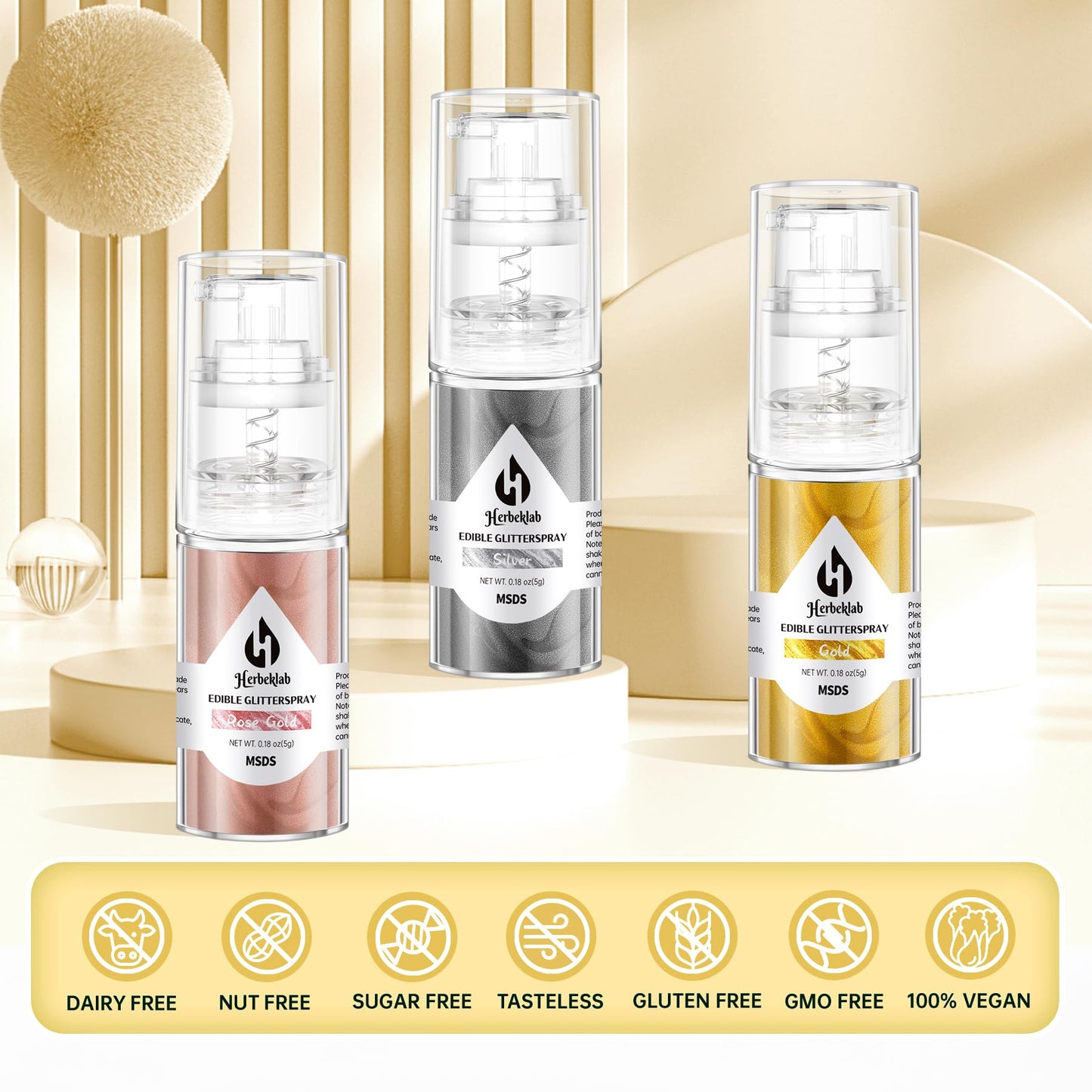 Edible Glitter Spray - 3 Colors Edible Spray Glitter Food Grade Metallic Shimmer Powder Gold Silver Rose Gold Cake Sprinkles For
