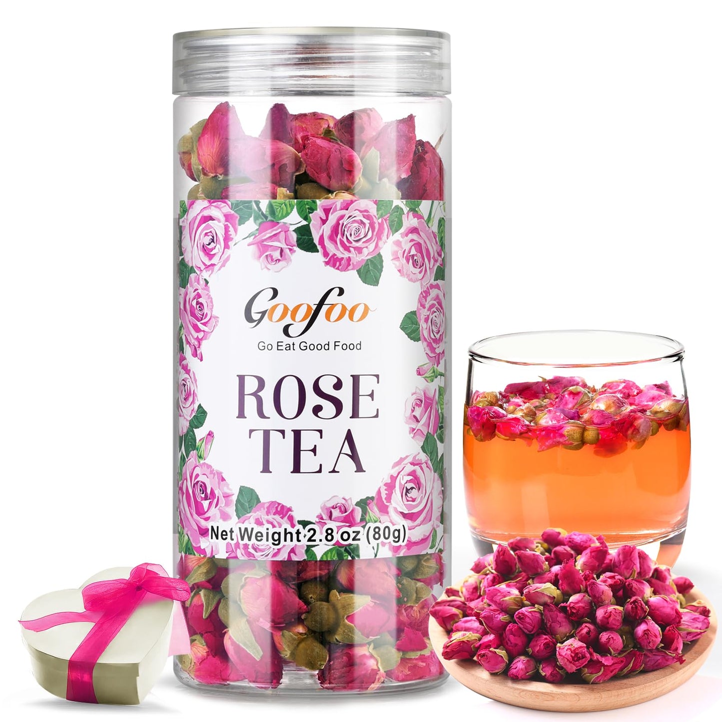 Dried Rose Buds Tea, Edible Roses Whole Flowers Loose Leaf Herbs, Premium Rose Herbal Beverages, Natural Healthy Fragrant, 2.8 O