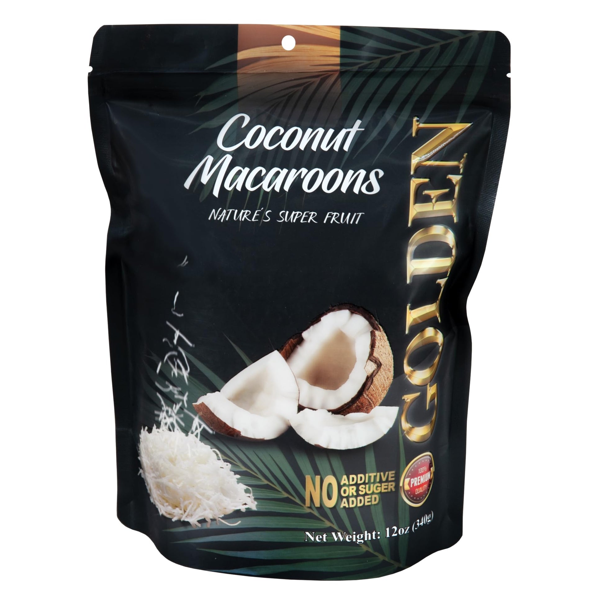 Golden Premium Quality Coconut Macaroons Slices - 12 oz (340 g), Natural Super Fruit with No Additives or Sugar Added in A Resea