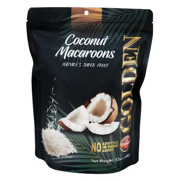 Golden Premium Quality Coconut Macaroons Slices - 12 oz (340 g), Natural Super Fruit with No Additives or Sugar Added in A Resea