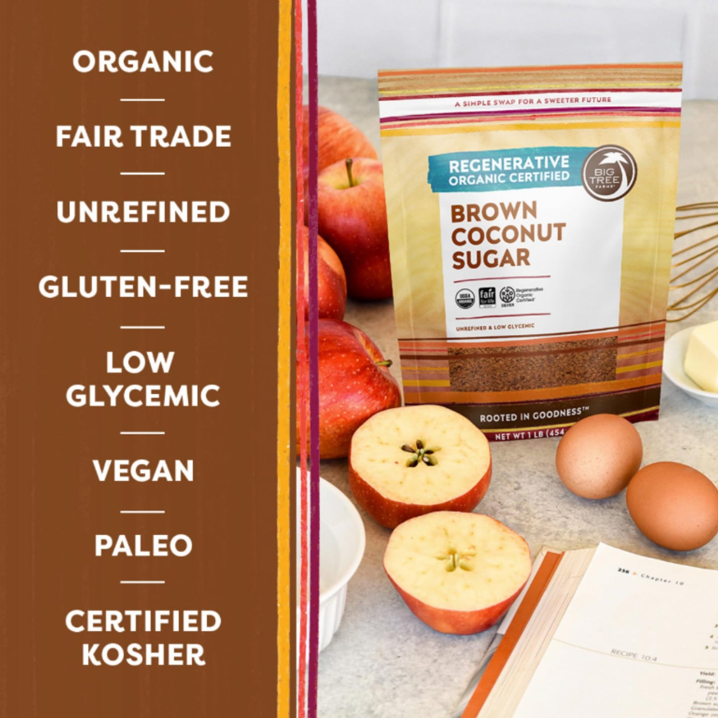 Big Tree Farms Organic Brown Coconut Sugar, Vegan, Gluten Free, Paleo, Certified Kosher, Cane Sugar Alternative, Substitute for