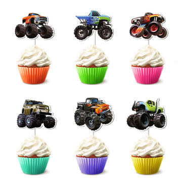 24 Pcs Monster Truck Cupcake Toppers For Boys Girls - Theme Birthday Party Decorations Supplies