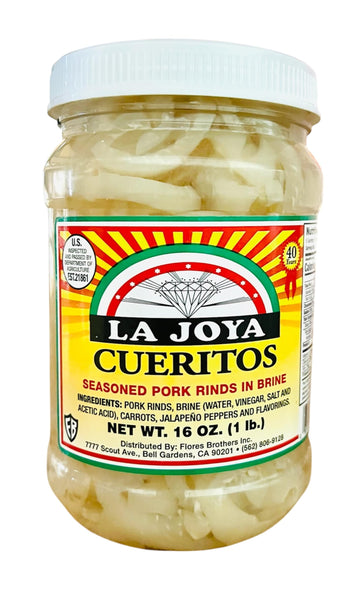 La Joya Cueritos Seasoned Pork Rinds in Brine, Mexican Style Pickled Pork Skins, 16 oz
