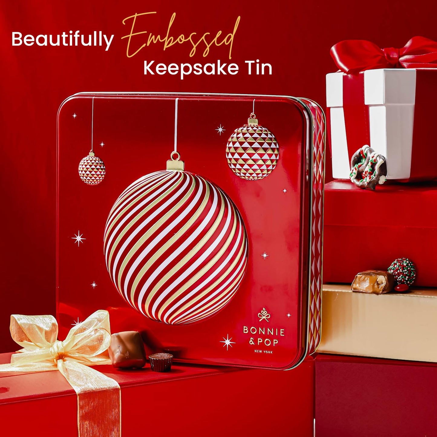 Holiday Gourmet Chocolate Candy Gift Basket with Keepsake Tray - Bonnie and Pop