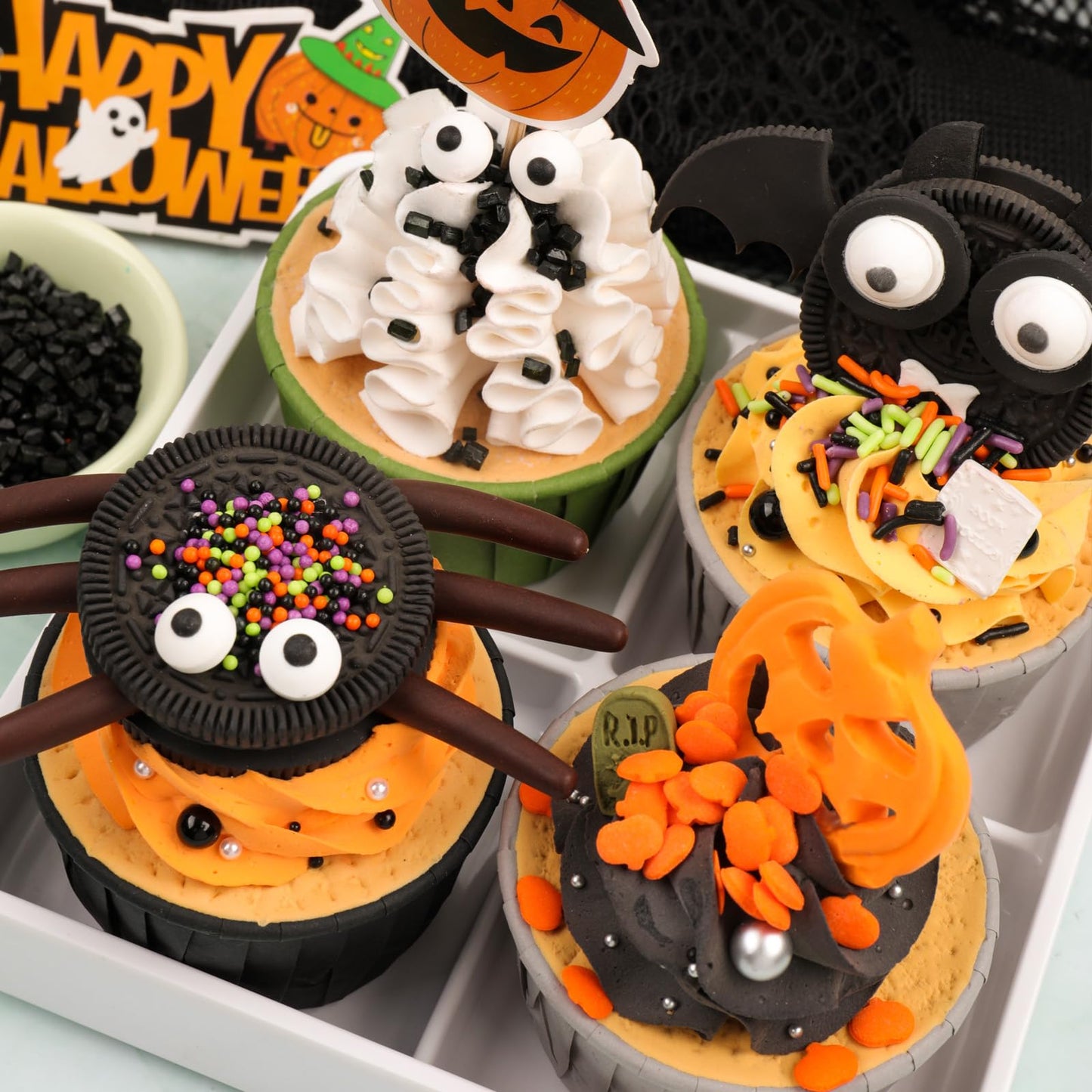 Halloween Sprinkles Edible for Cake Decorating  8Oz Sprinkles with Black Orange Purple Nonpareils and Jimmies  Eyeball  Black Sugar and Orange Pumpkin for Cupcakes Cookie Ice Cream Baking Topping