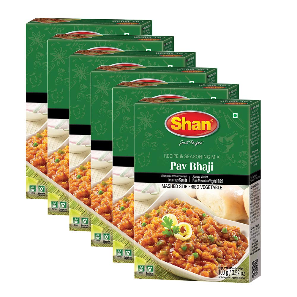 Shan Pav Bhaji Recipe and Seasoning Mix 3.25 oz (100g) - Spice Powder for Mashed Stir Fried Vegetable - Suitable for Vegetarians