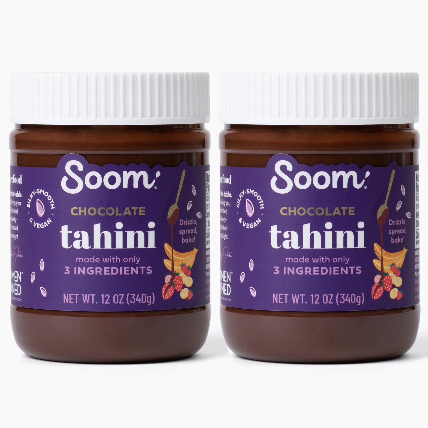 Soom Foods Chocolate Sesame Spread - 12oz (2 Pack) | Made with 3 Ingredients, Low Sugar, Dairy-Free, Nut-Free, Gluten-Free, Palm