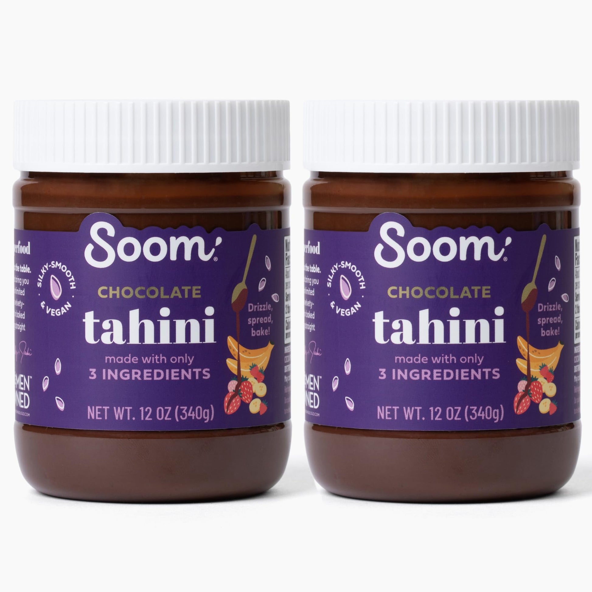 Soom Foods Chocolate Sesame Spread - 12oz (2 Pack) | Made with 3 Ingredients, Low Sugar, Dairy-Free, Nut-Free, Gluten-Free, Palm