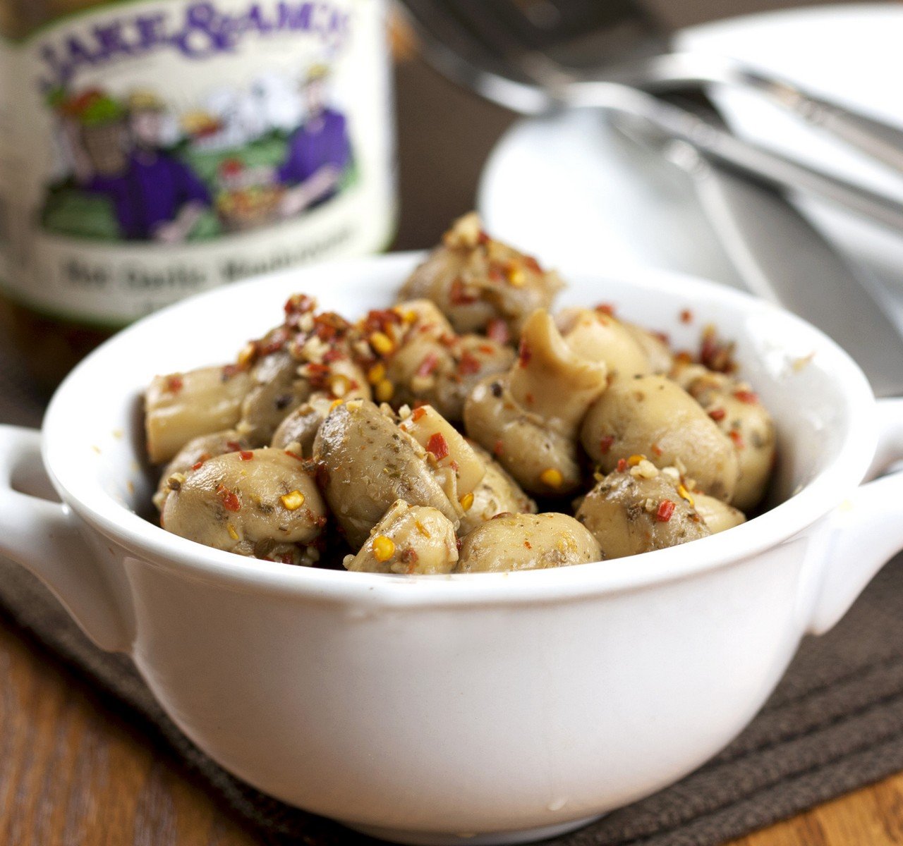 Jake & Amos Pickled Hot Garlic Mushrooms, 16 Oz. Jars (Pack of 2)