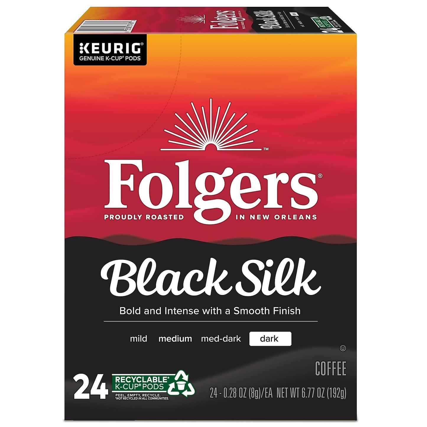 Folgers Single-Serve Coffee K-Cup Pods, Black Silk, 24 Count, Coffee