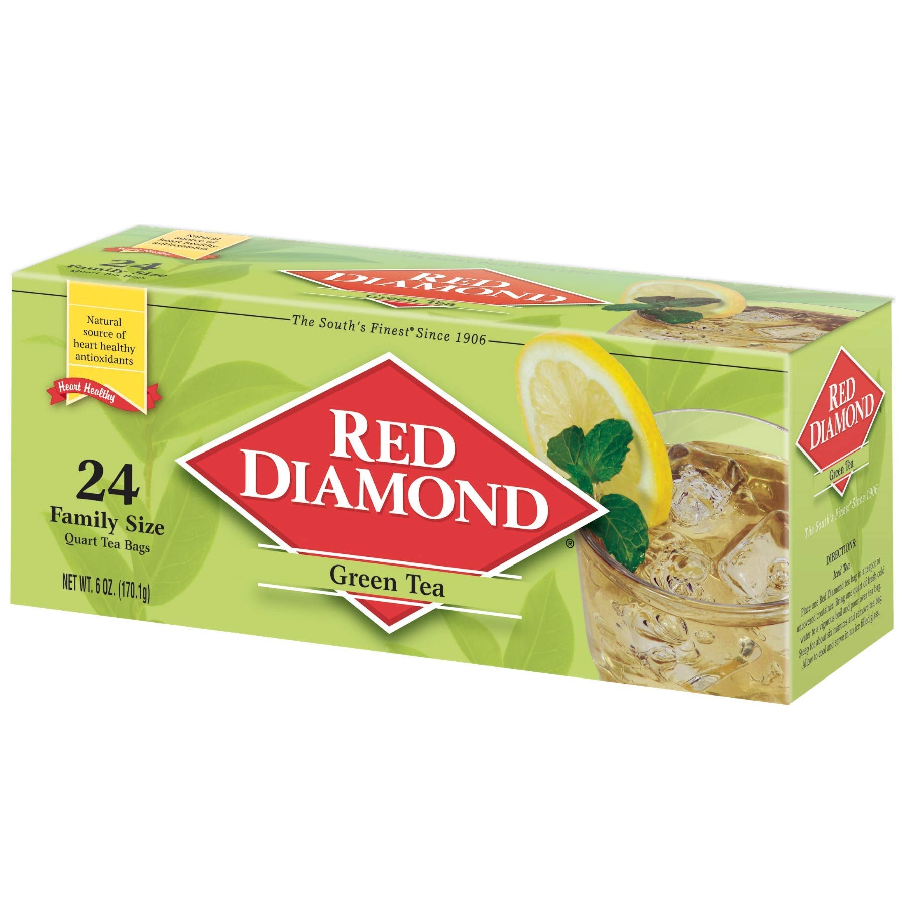 Red Diamond Green Tea Bags  Family Size Tea Bags  Delicious And Freshly Brewed Taste  Heart Healthy Antioxidants  24 Count Quart-Size Bags (6 Pack - 144 Count)
