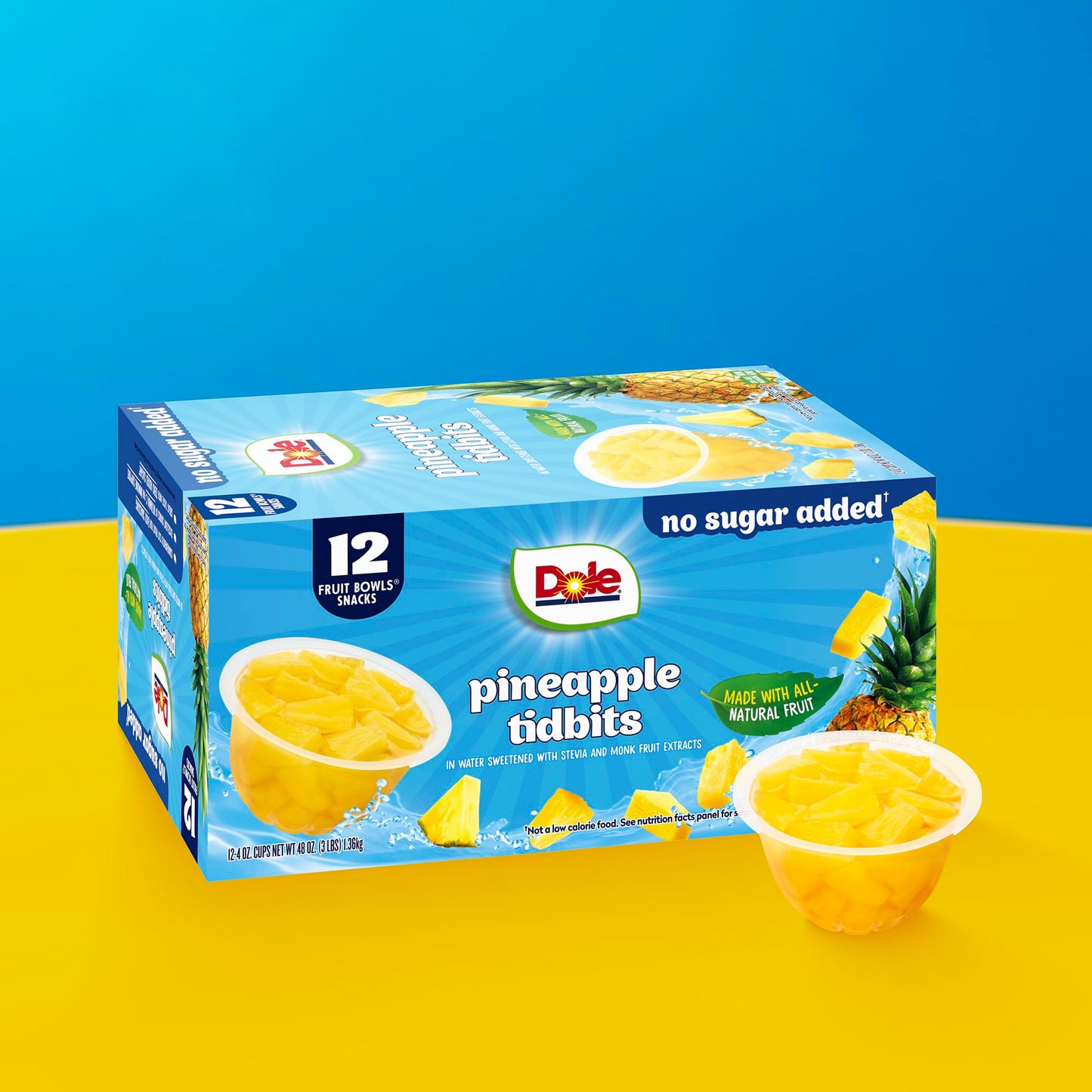 Dole Pineapple Tidbits with No Sugar Added^^ - Dole Fruit Bowls Snacks - 4 oz Fruit Bowls - 12 Pack