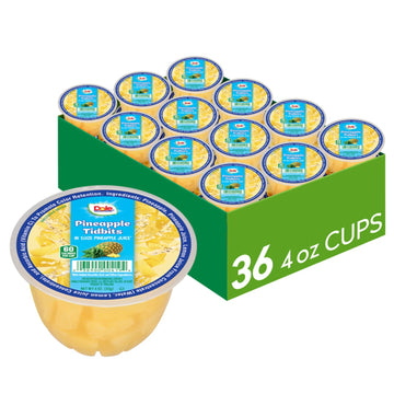 Dole Fruit Bowls Pineapple Tidbits In 100% Juice Snacks  4Oz 36 Total Cups  Gluten & Dairy Free  Bulk Lunch Snacks For Kids & 18+ Uses