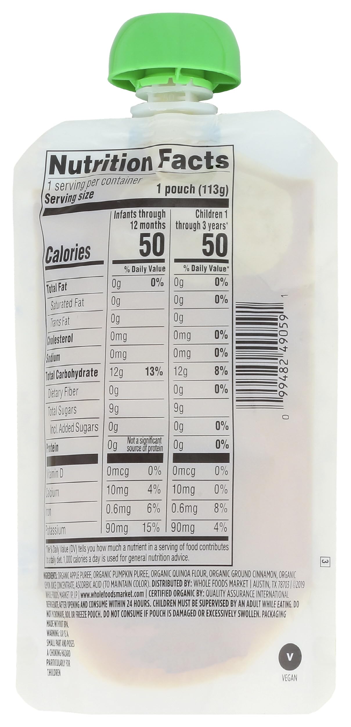 365 By Whole Foods Market, Organic Baby Food, Apple Pumpkin With Quinoa & Cinnamon, 4 Ounce