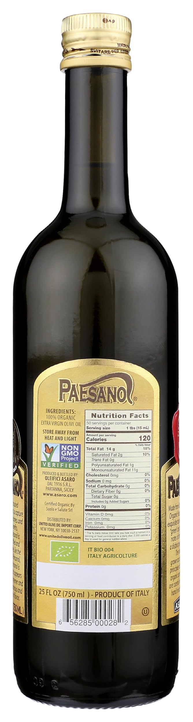 PAESANO Organic Extra Virgin Oil Olive, 25 FZ