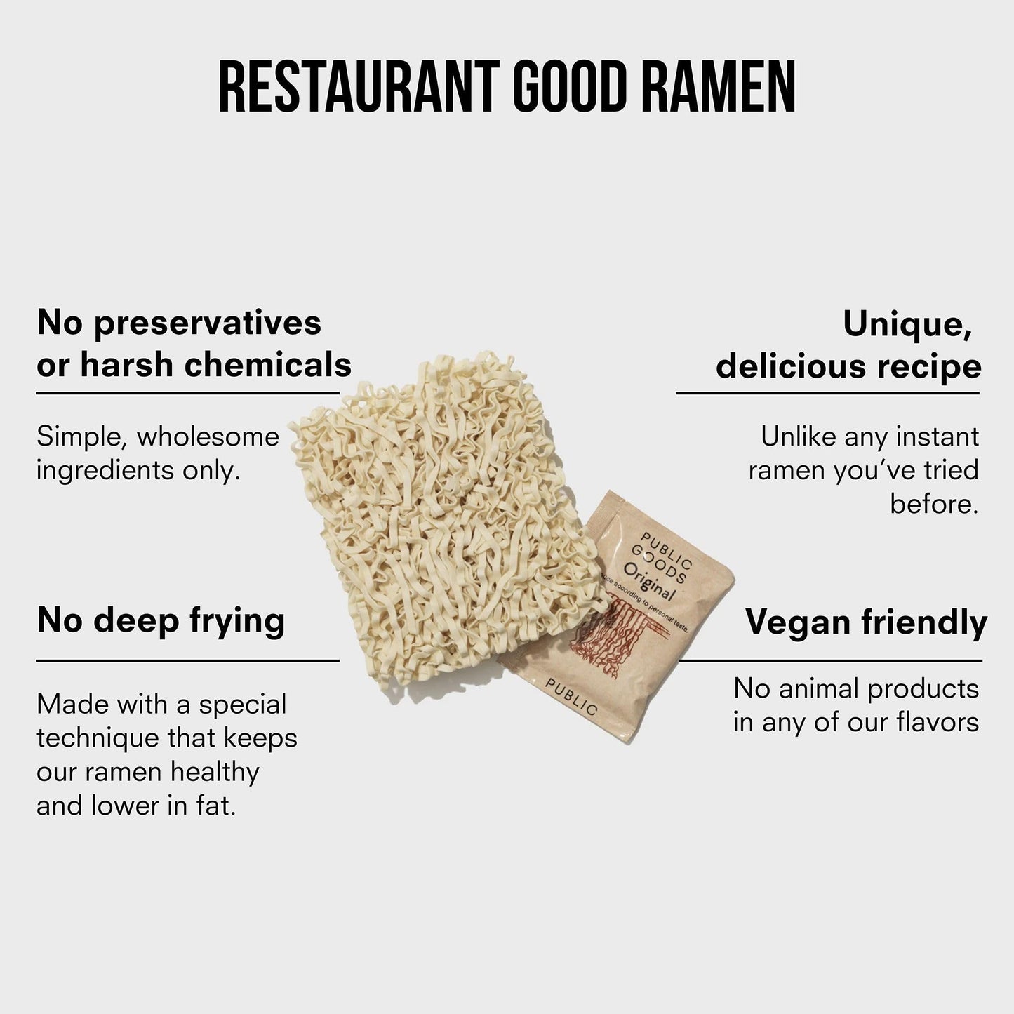 Public Goods Ramen Noodles | Vegan & Vegetarian Instant Ramen | 3.35 oz | Brothless, Preservative Free, No Added MSG | 10 Pack