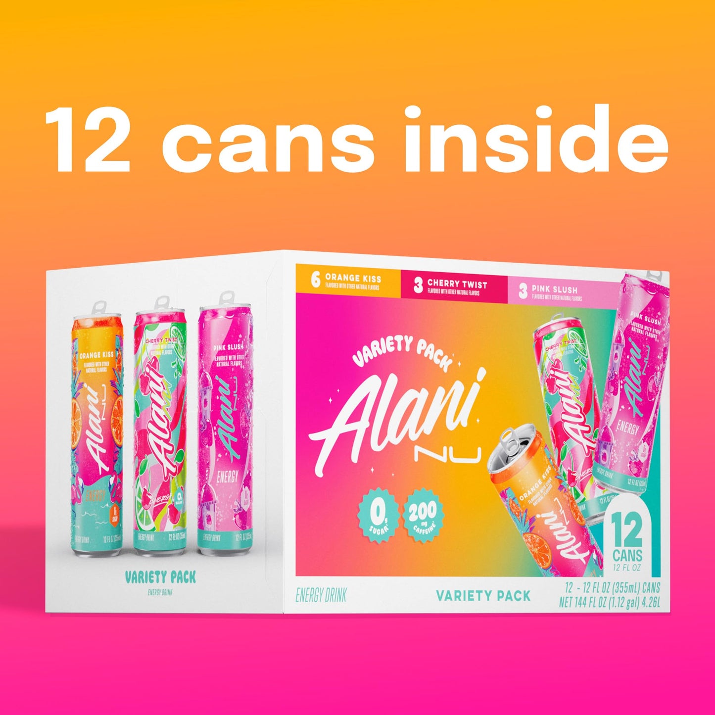 Alani Nu Energy Drink Variety Pack - Sugar Free, 200mg Caffeine, 12 Fl Oz Cans, Pack of 12