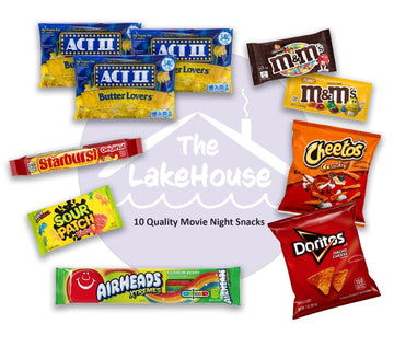Movie Candy Popcorn Snacks Basket - Movie Night Supplies - Snack Box Care Package Gift Baskets - Binge Watching - Date Night - F