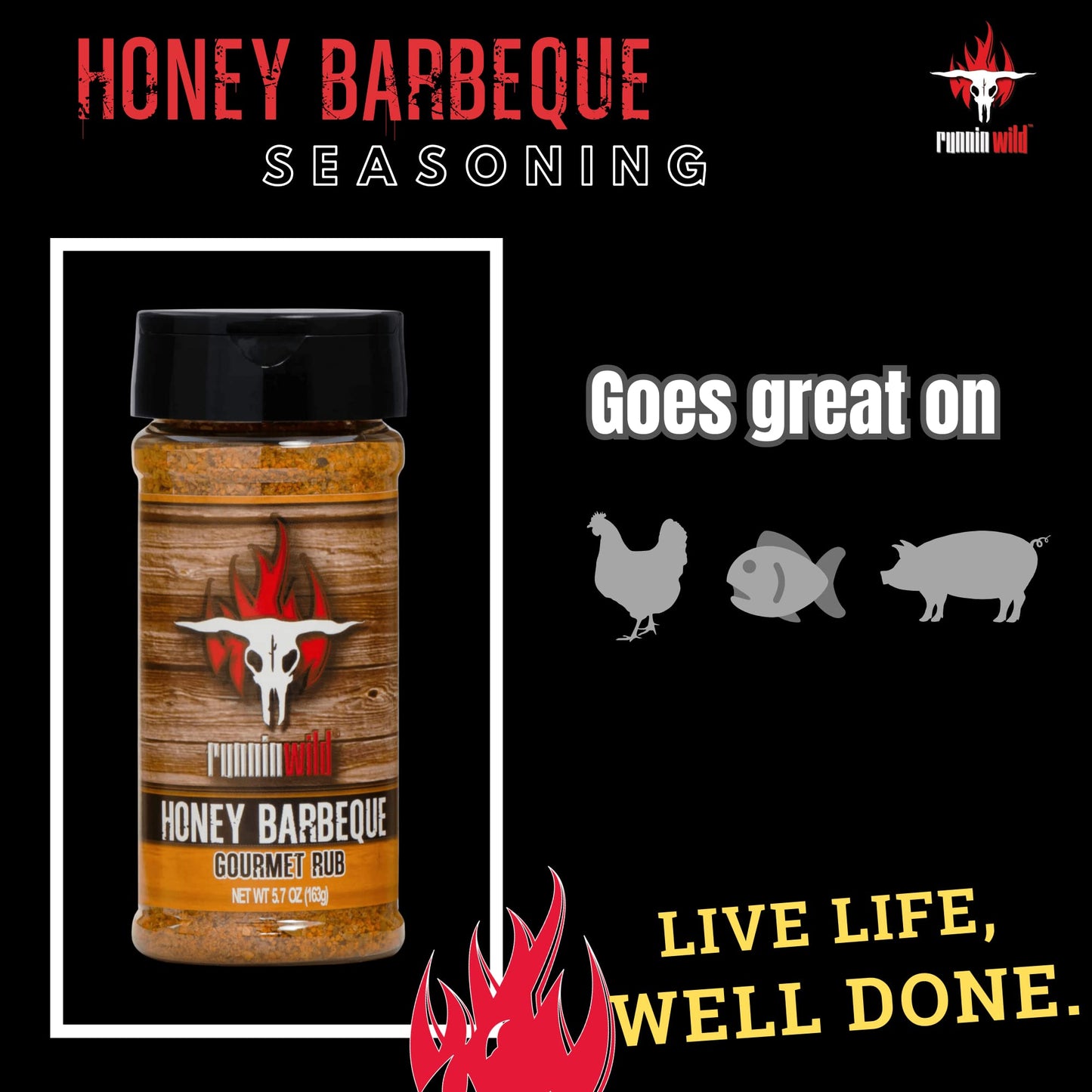 Runnin Wild Gourmet Honey BBQ Rub & Seasoning, 5.7 oz - Perfect for Pork, Chicken, Ribs & Salmon
