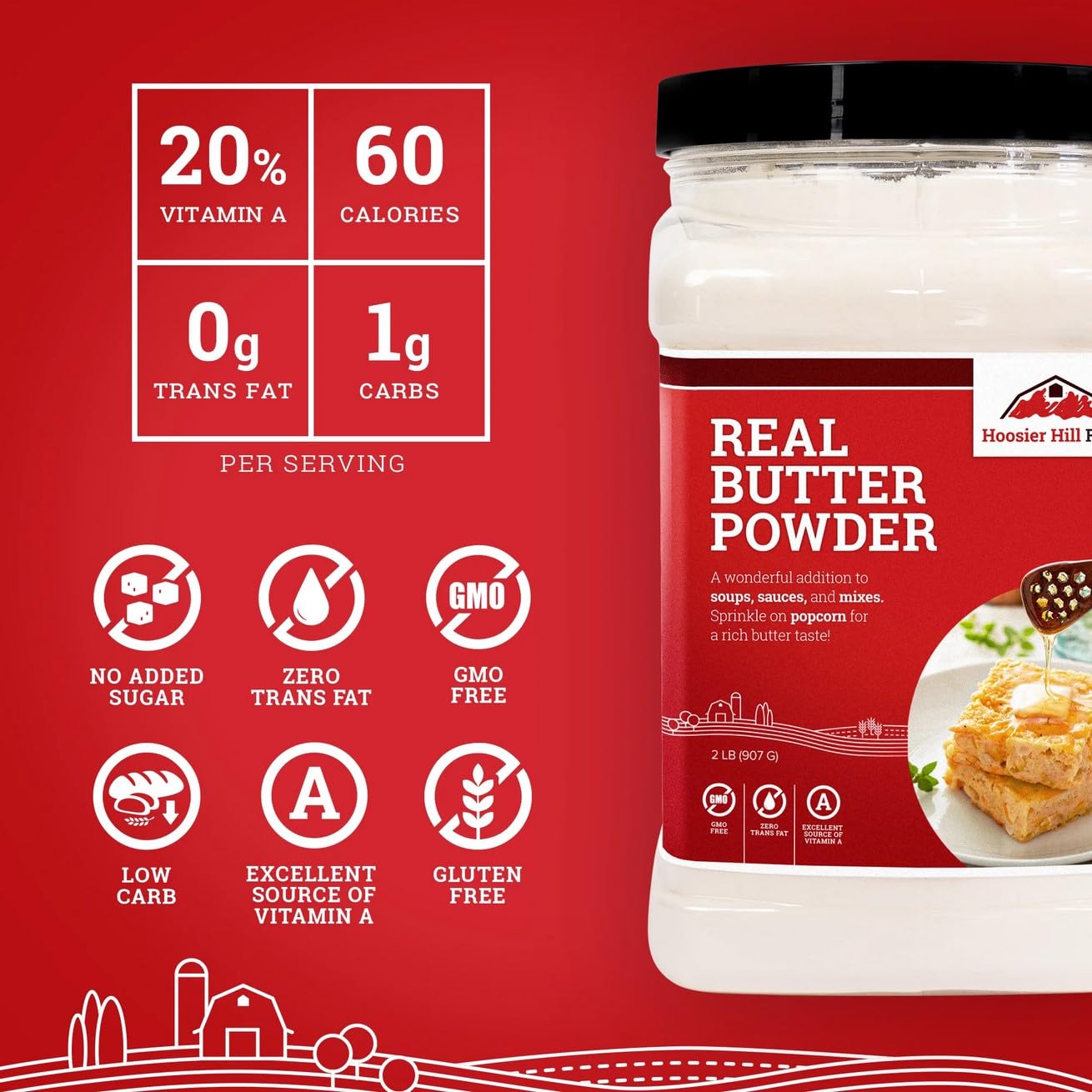 Hoosier Hill Farm Real Butter Powder, 2LB, Pack of 1, 100% Natural Flavor