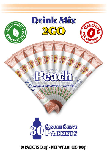 Gramzero 2Go Sticks - Peach, Zero Calorie Sugar Free Drink Mix, Stevia Sweetened, Great For Nutrition Club Loaded Tea To Go Kits