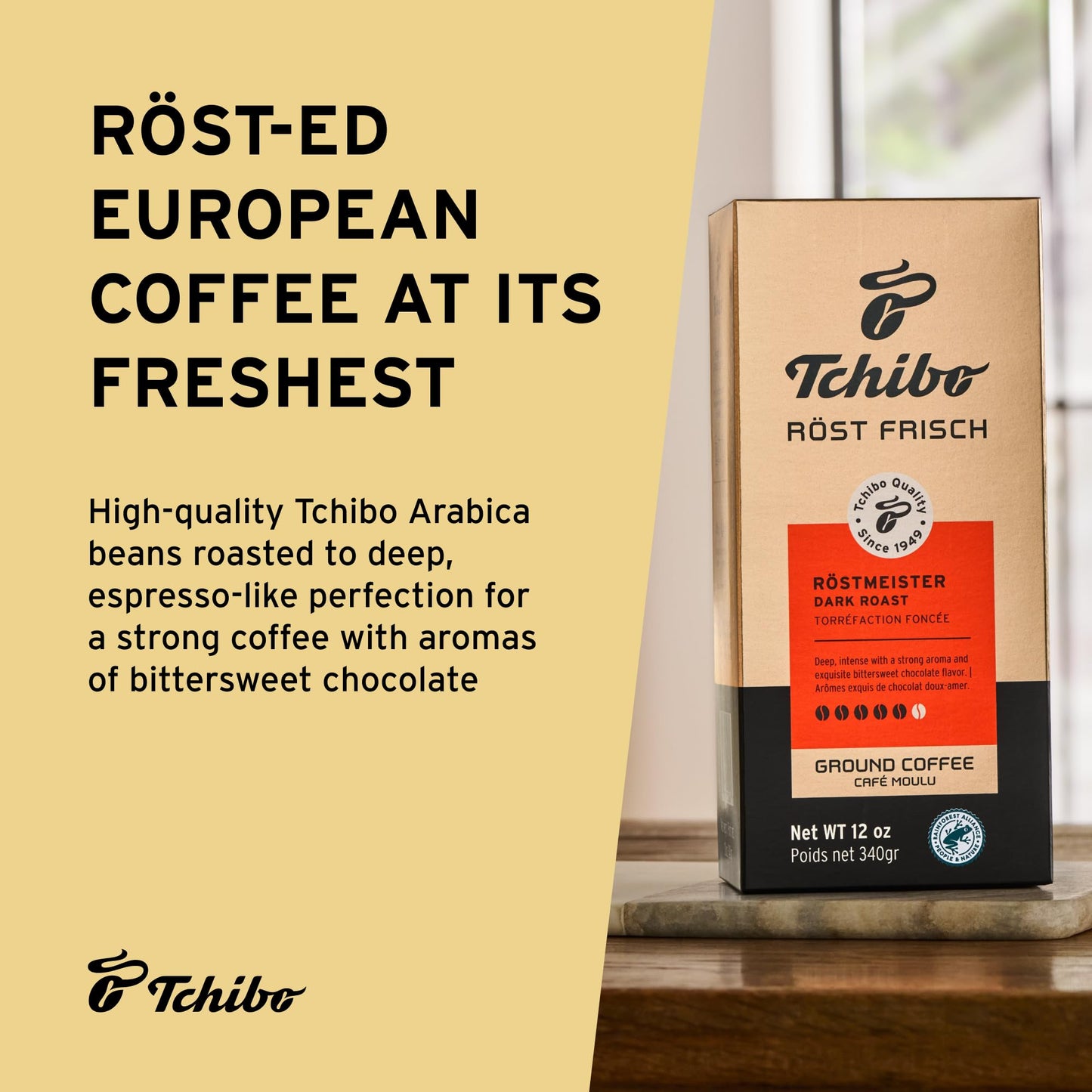 Tchibo Ground Coffee - Röst Frisch Röstmeister - Dark-Roasted Arabica Beans With Exquisite Aromas Of Bittersweet Chocolate - Intensity 5/6, Acidity 1/6, Roast Level 6/6-12 Oz - Pack Of 1
