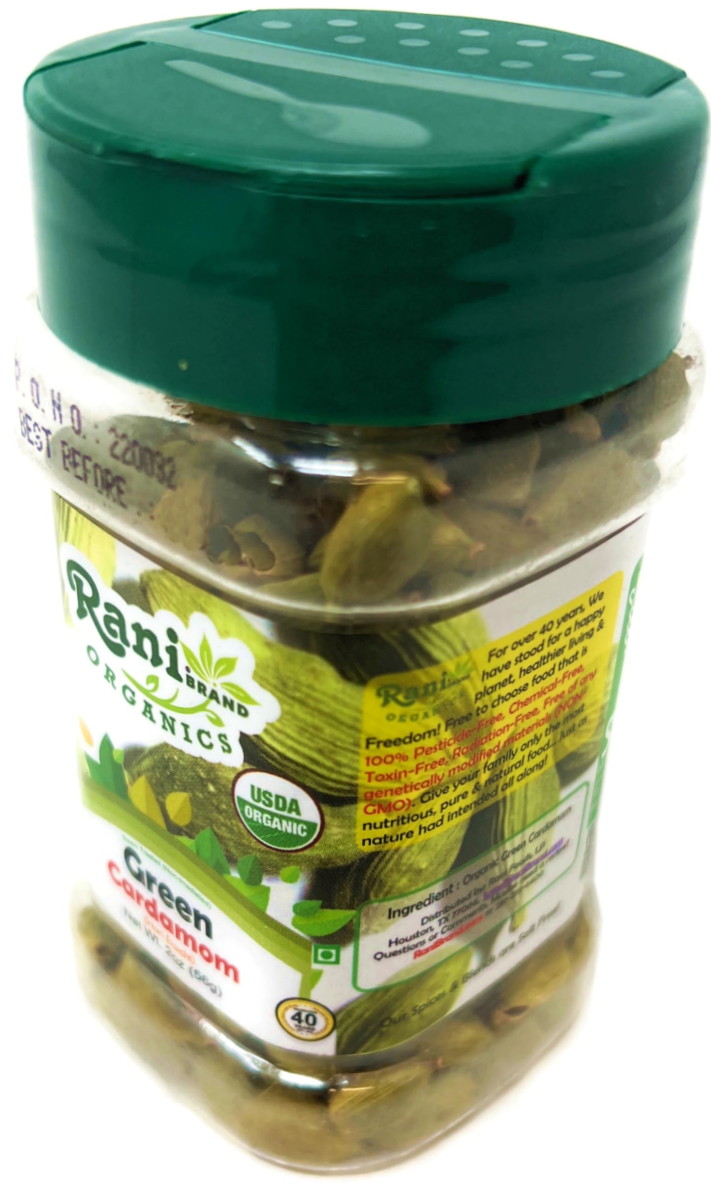 Rani Organic Green Cardamom Pods Spice (Hari Elachi) 2oz (56g) PET Jar ~ All Natural | Vegan | Gluten Friendly | NON-GMO | India