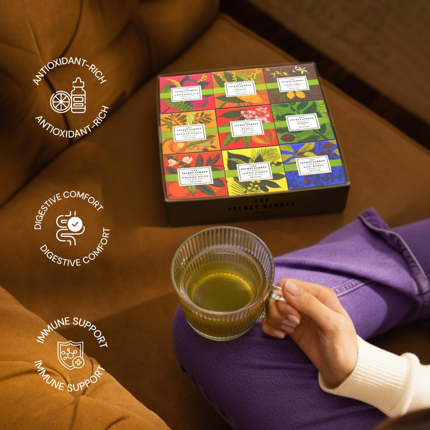 Life Plus Style Gourmet The Secret Garden 90 Tea Bags Tea Gift Set 9 Flavors Tea Set Organic Peach Pomegranate Mango Lemon Ginge