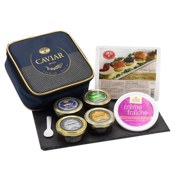 OLMA Majestic Caviar Gift Set - 8 oz (224g) of Caviar, Includes Kaluga Royal, Siberian Osetra Aurora, White Sturgeon, Paddlefish