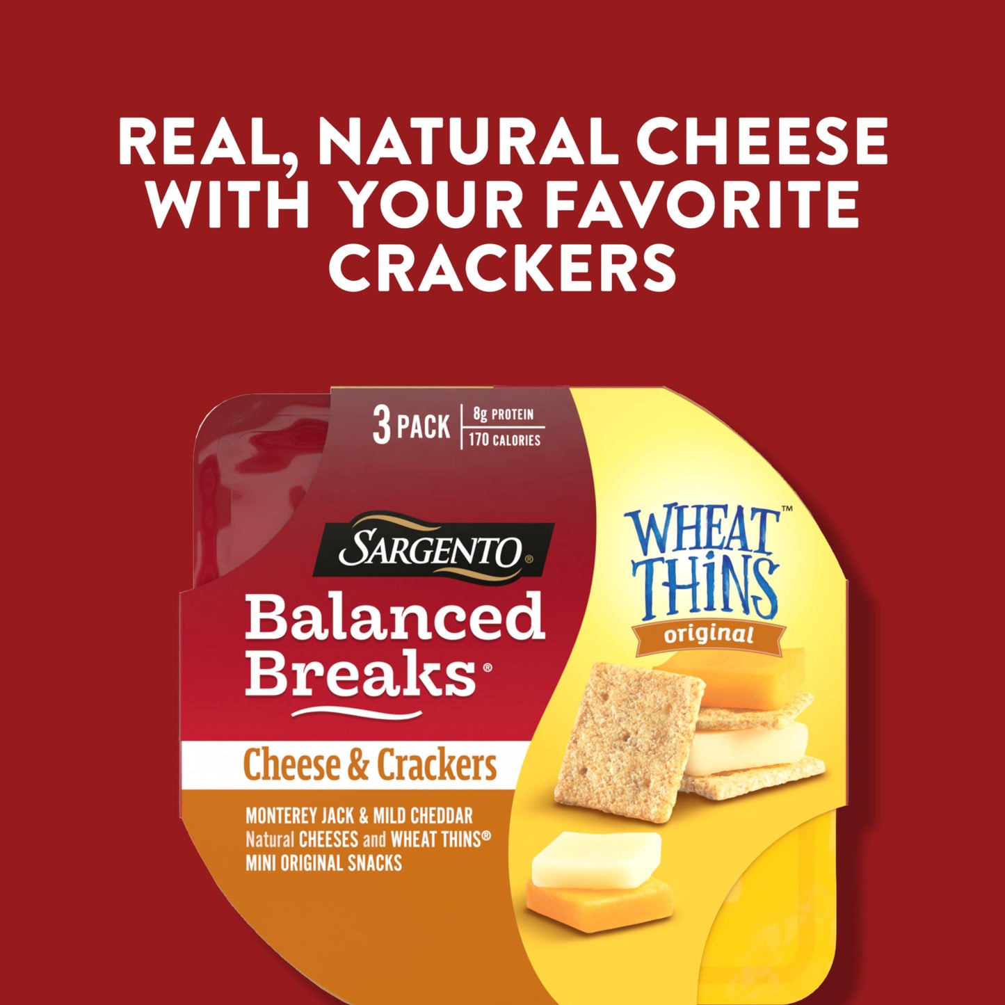 Sargento Balanced Breaks Cheese & Crackers, Natural Monterey Jack & Mild Cheddar Cheese and WHEAT THINS Mini Original Snacks Sna