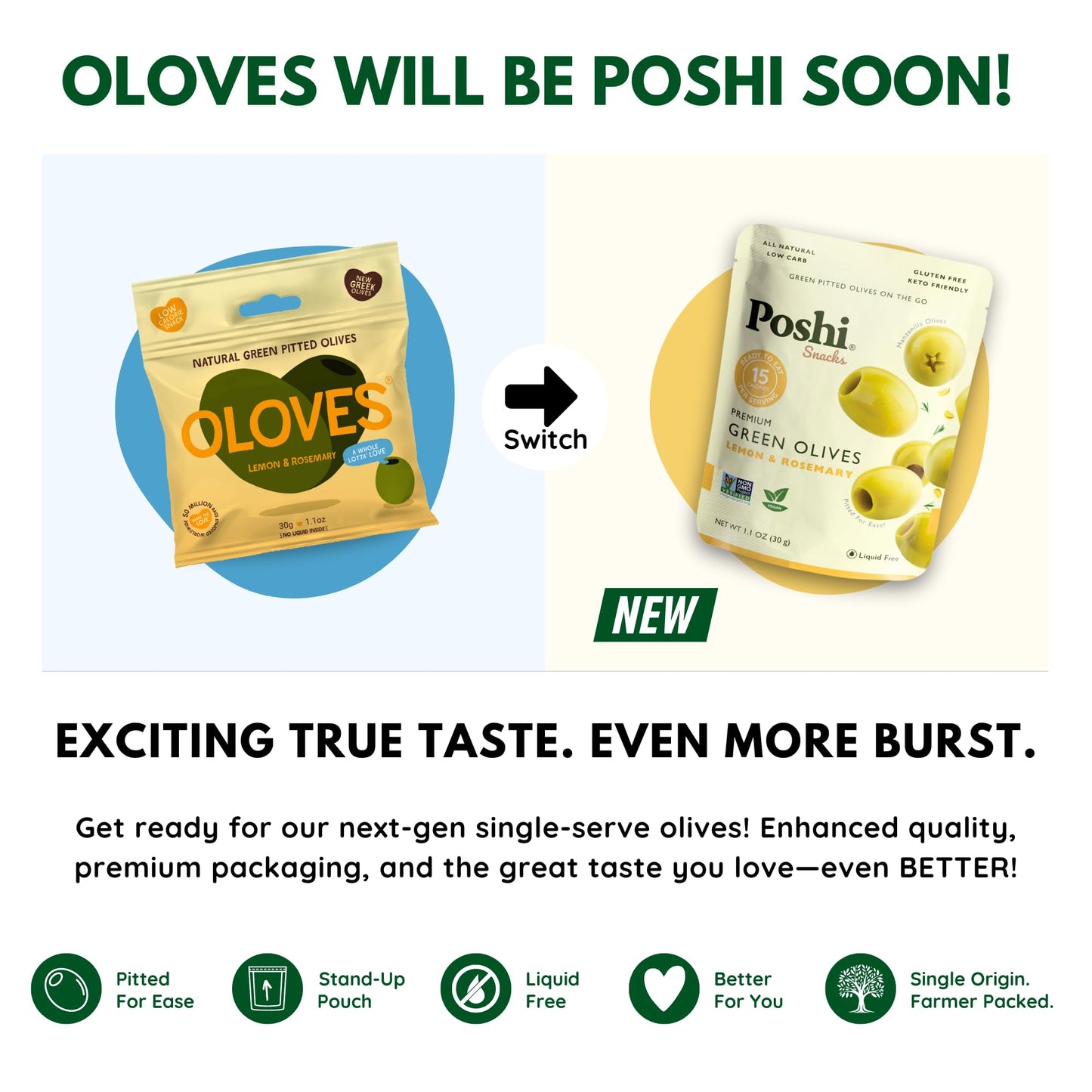 Oloves Green Greek Pitted Olives | Lemon & Rosemary | Vegan, Kosher, Gluten Free + Keto Friendly, Fresh, All Natural Low Calorie Healthy Snacks | (30 Pack, 1.1Oz Bags)