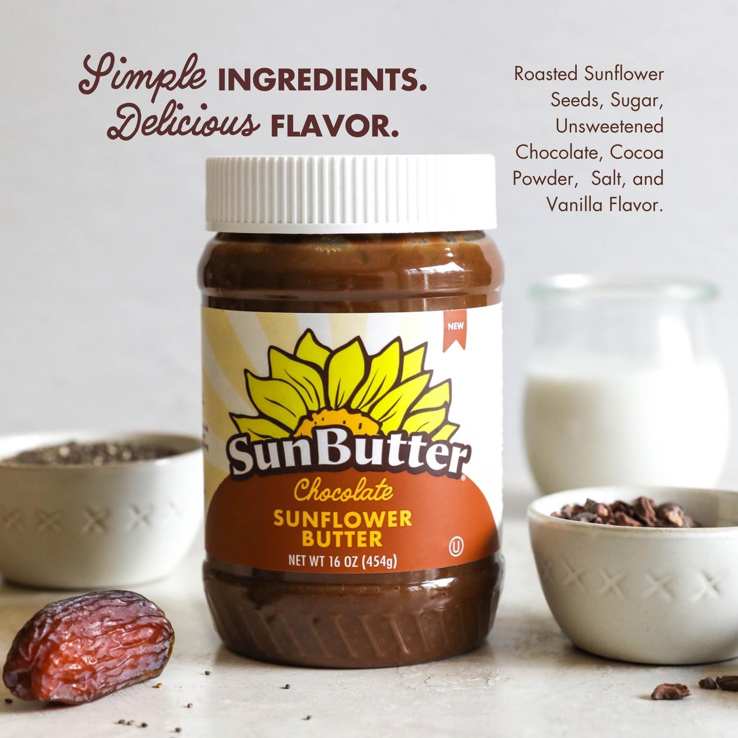 Sunbutter Chocolate Sunflower Seed Butter (1 Jar | 16 Oz) - Healthy, Low-Sugar, Protein-Packed Spread For Breakfast, Desserts, S