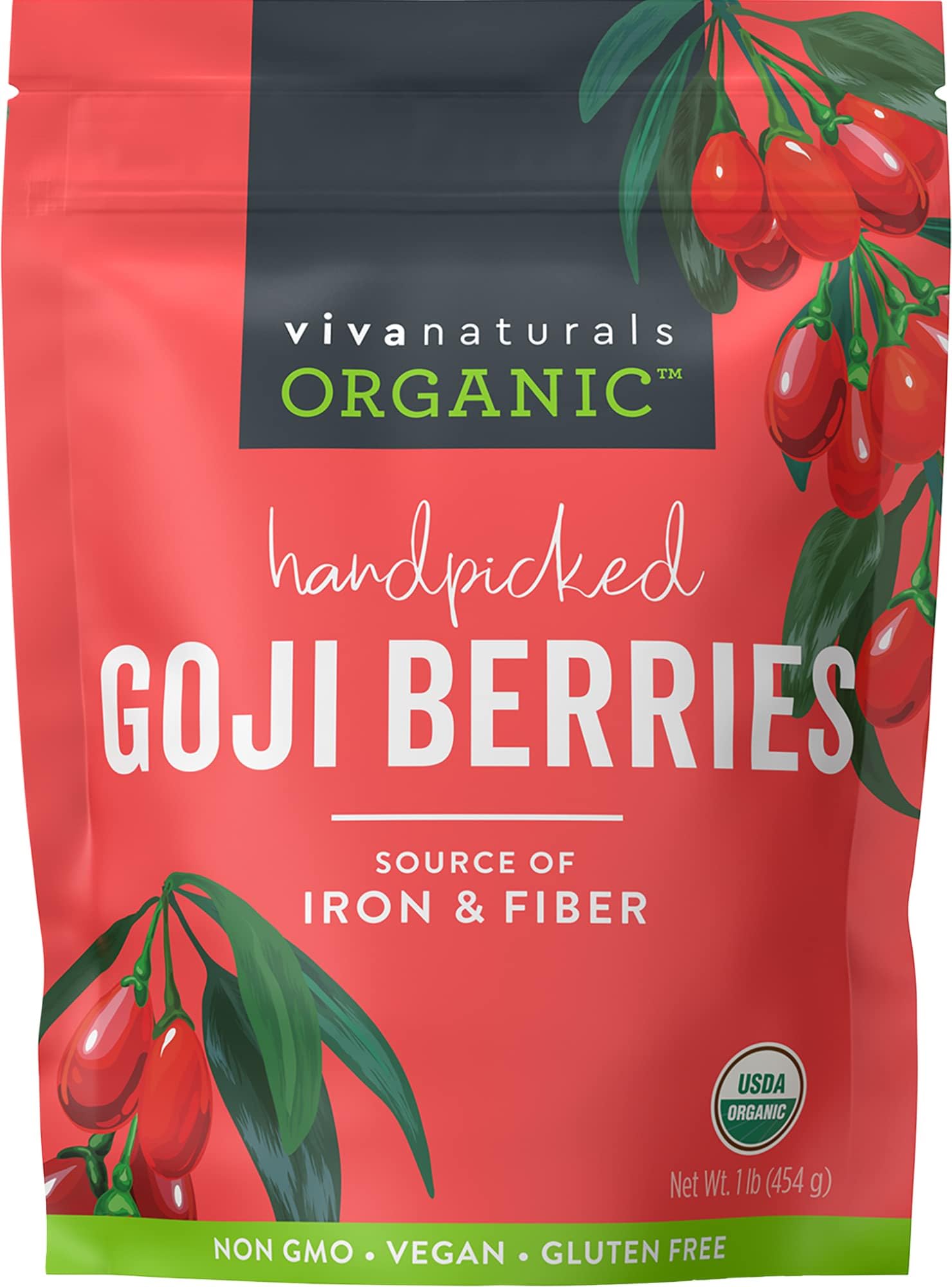 Viva Naturals Organic Dried Goji Berries, 16 Oz (1 Lb) Non-Gmo And Vegan Wolfberries, Perfect For Baking, Smoothies, Teas And Sn