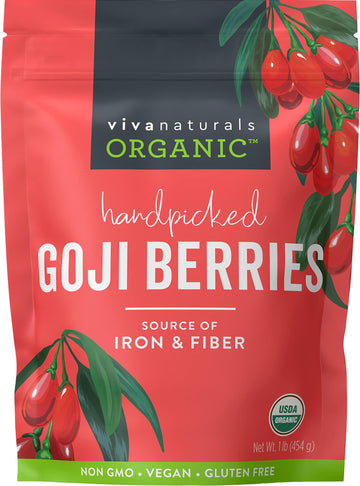 Viva Naturals Organic Dried Goji Berries, 16 Oz (1 Lb) Non-Gmo And Vegan Wolfberries, Perfect For Baking, Smoothies, Teas And Sn