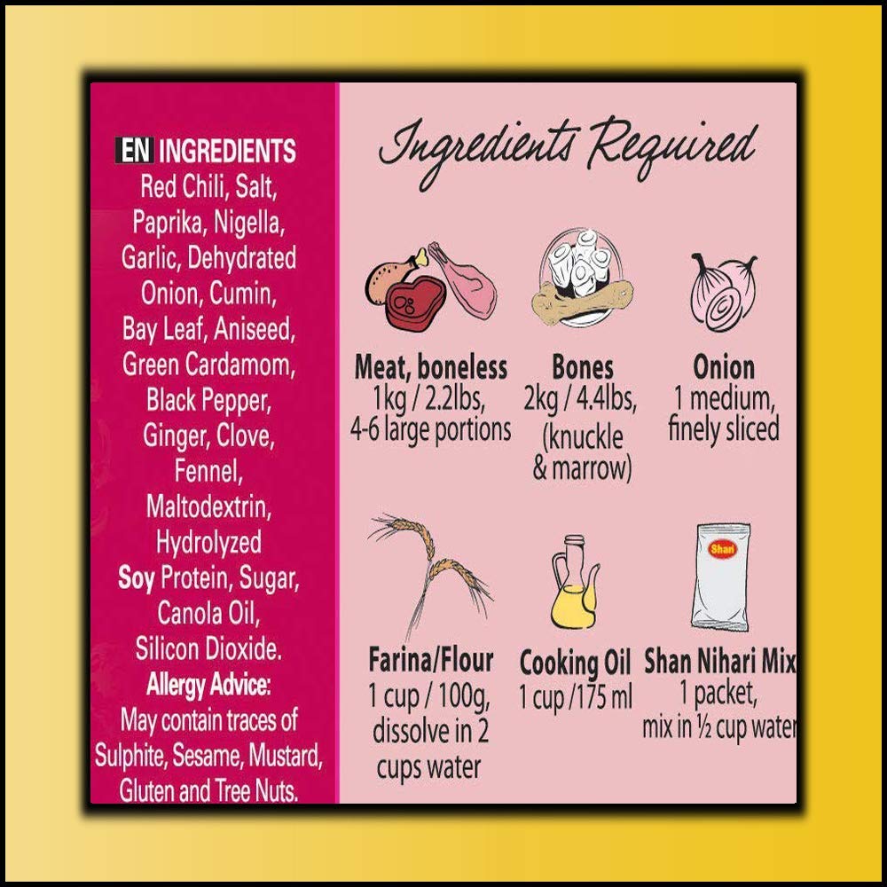 Shan Nihari Masala Seasoning Mix, Spice Packets for Slow Cooked Meat Stew, 60g (Pack of 6)