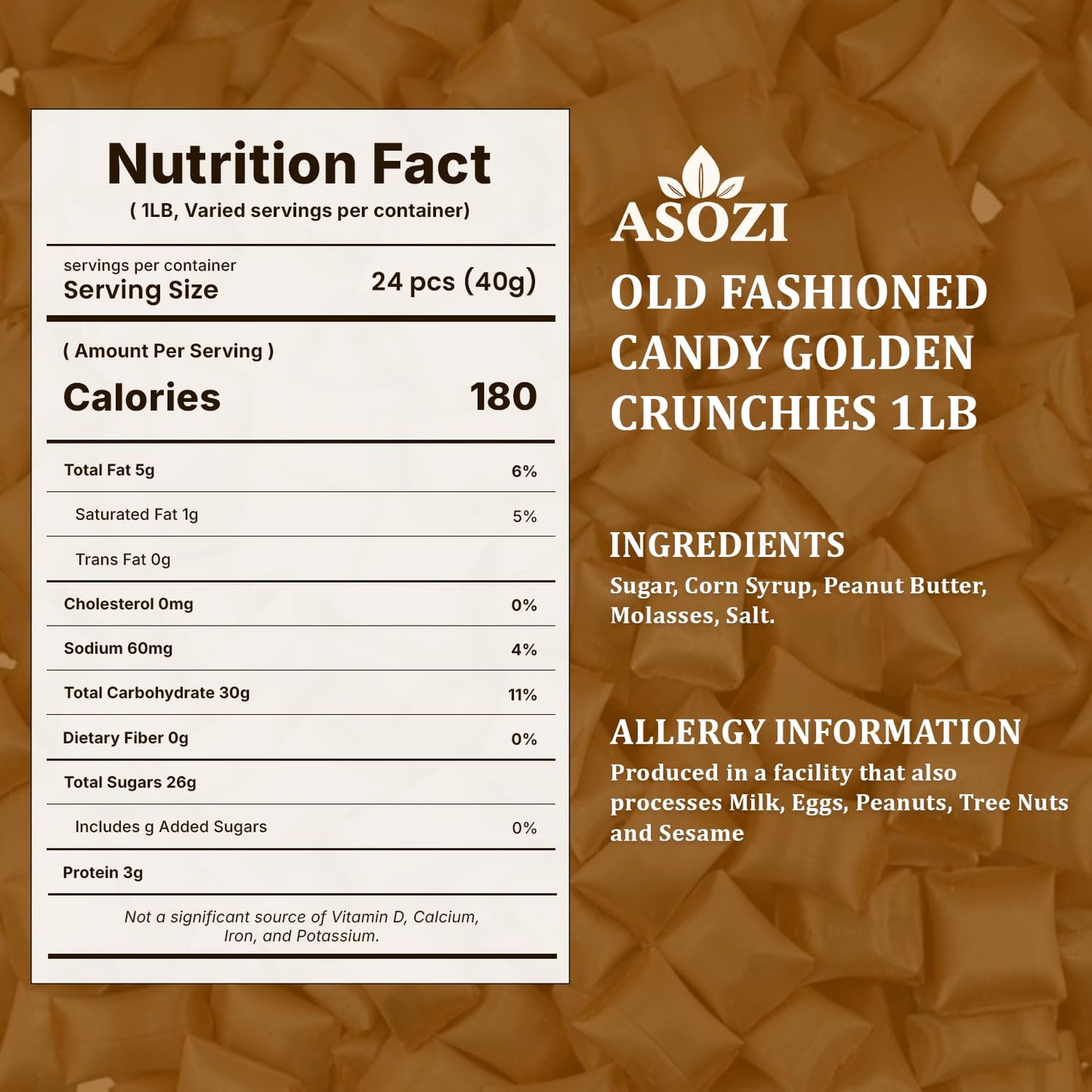 Peanut Butter Pillows Old Fashioned Candy-1Lb Golden Crunchies Molasses Peanut Butter Candy, In Resealable Bags - Perfect For The Holidays And Gifts 16Oz By Asozi