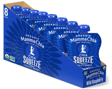 Mammachia Chia Squeeze Wild Raspberry Vitality Snack, Vegan Friendly, Kosher, USDA Certified Organic, Gluten Free & Non-GMO, 3.5