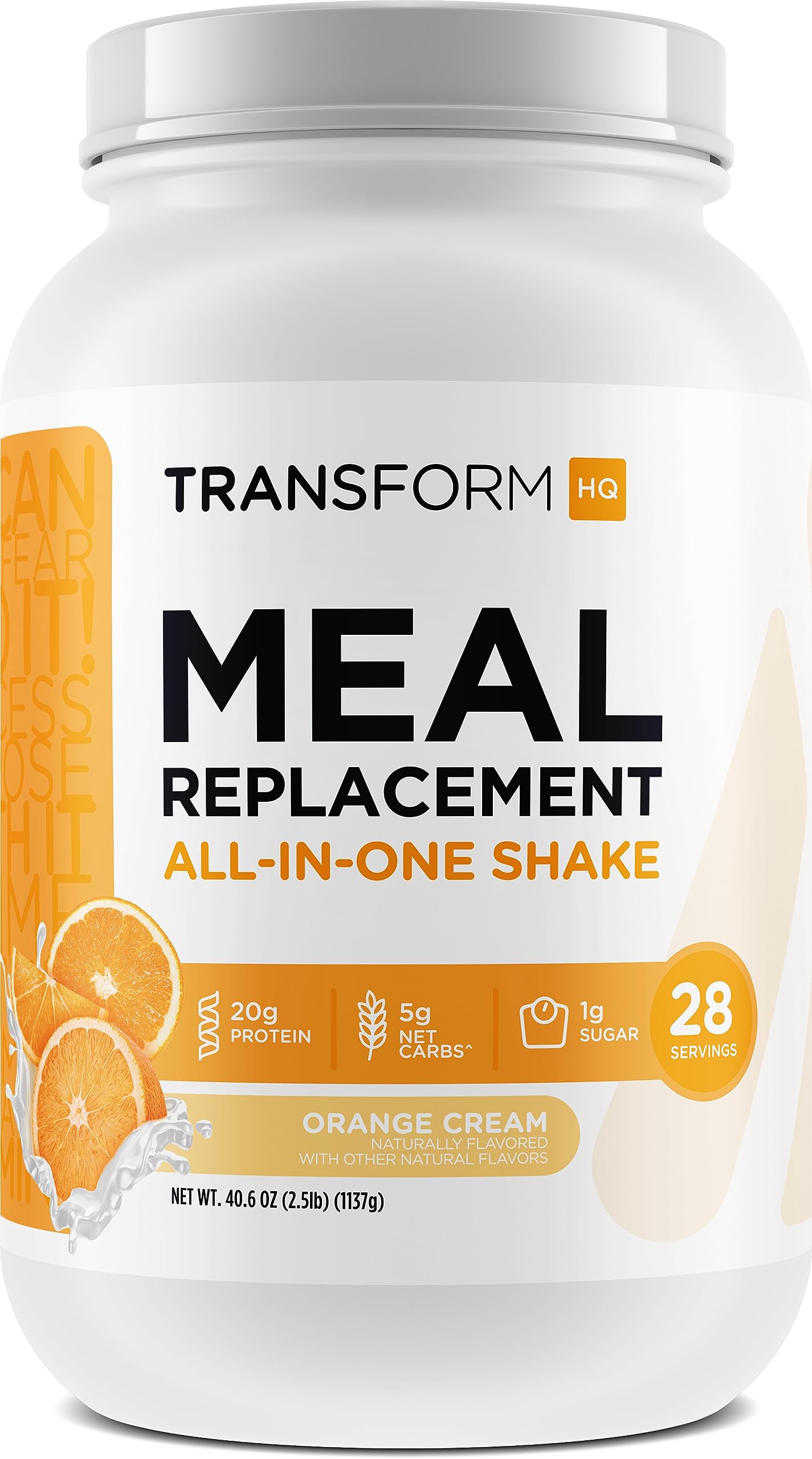 TransformHQ Meal Replacement Shake Powder, 28 Servings, Gluten Free, Non-GMO, Orange Cream, 40 Ounce, Model TFM-MRS-ORNG_CRM28