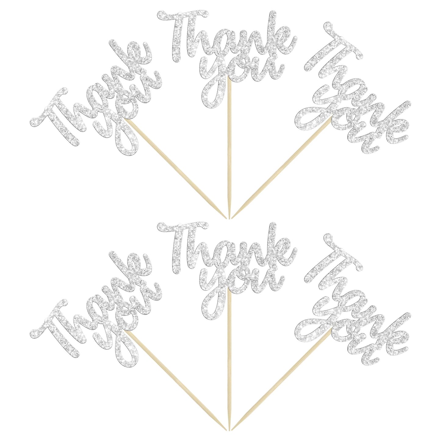 Gyufise 36 Pack Thank You Cupcake Toppers Silver Glitter Thanksgiving Cupcake Picks Decorations For Baby Shower Boys Girls Birth