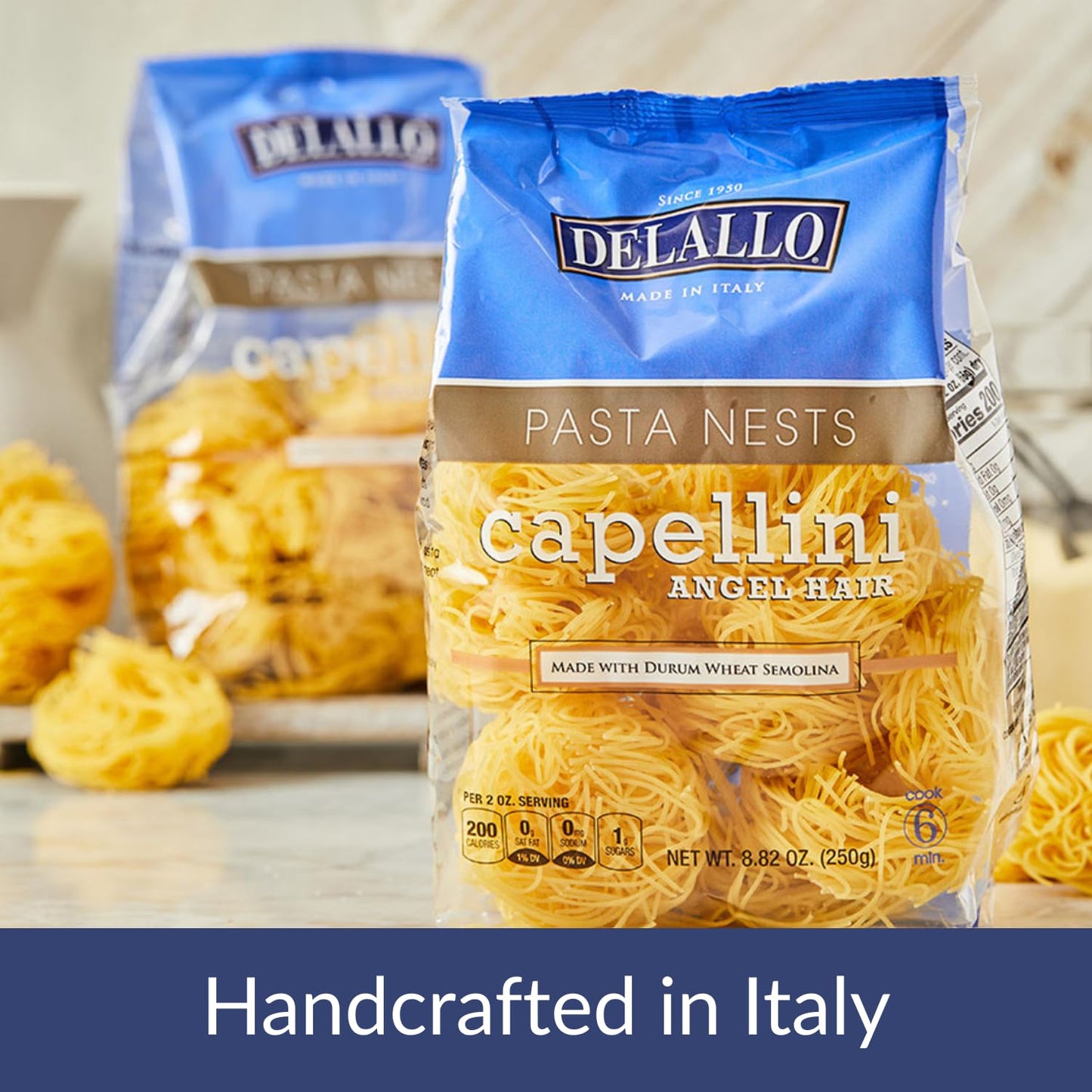 Delallo Capellini Angel Hair Pasta Nests, Made In Italy, Made With Durum Wheat Semolina Flour, All Natural, Kosher, Non-Gmo, 8.8