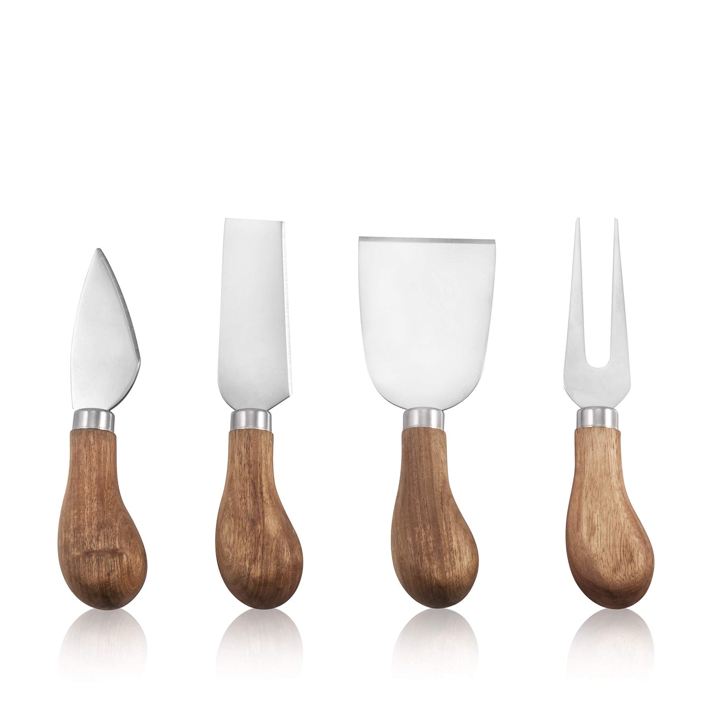 True Gourmet 4-Piece Stainless Steel Cheese Cutting Tool Set With Acacia Wood Handles For Charcuterie Board, Includes 3 Cutting Tool & 1 Fork, Hosting Essentials