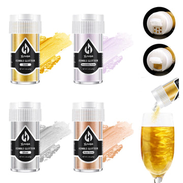 Edible Glitter for Cocktails - 4 Colors Gold Luster Dust Edible Drink Glitter Food Grade Metallic Shimmer Powder Cake Sprinkles 