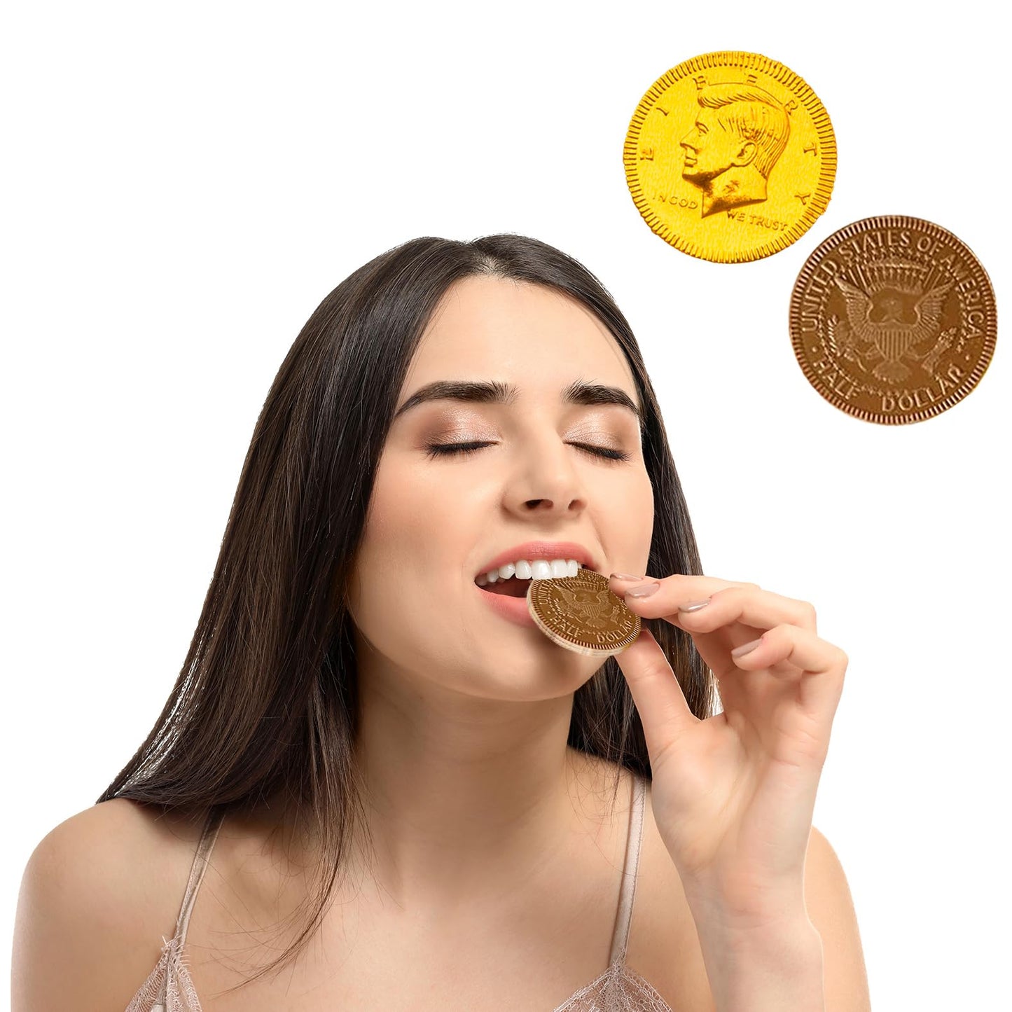 Fruidles Chocolate Coins In Mesh Bags, 10 Belgian Milk Chocolate Half-Dollar Gold Coins Per Mesh Bag, Total 216Oz Mesh Bags (144