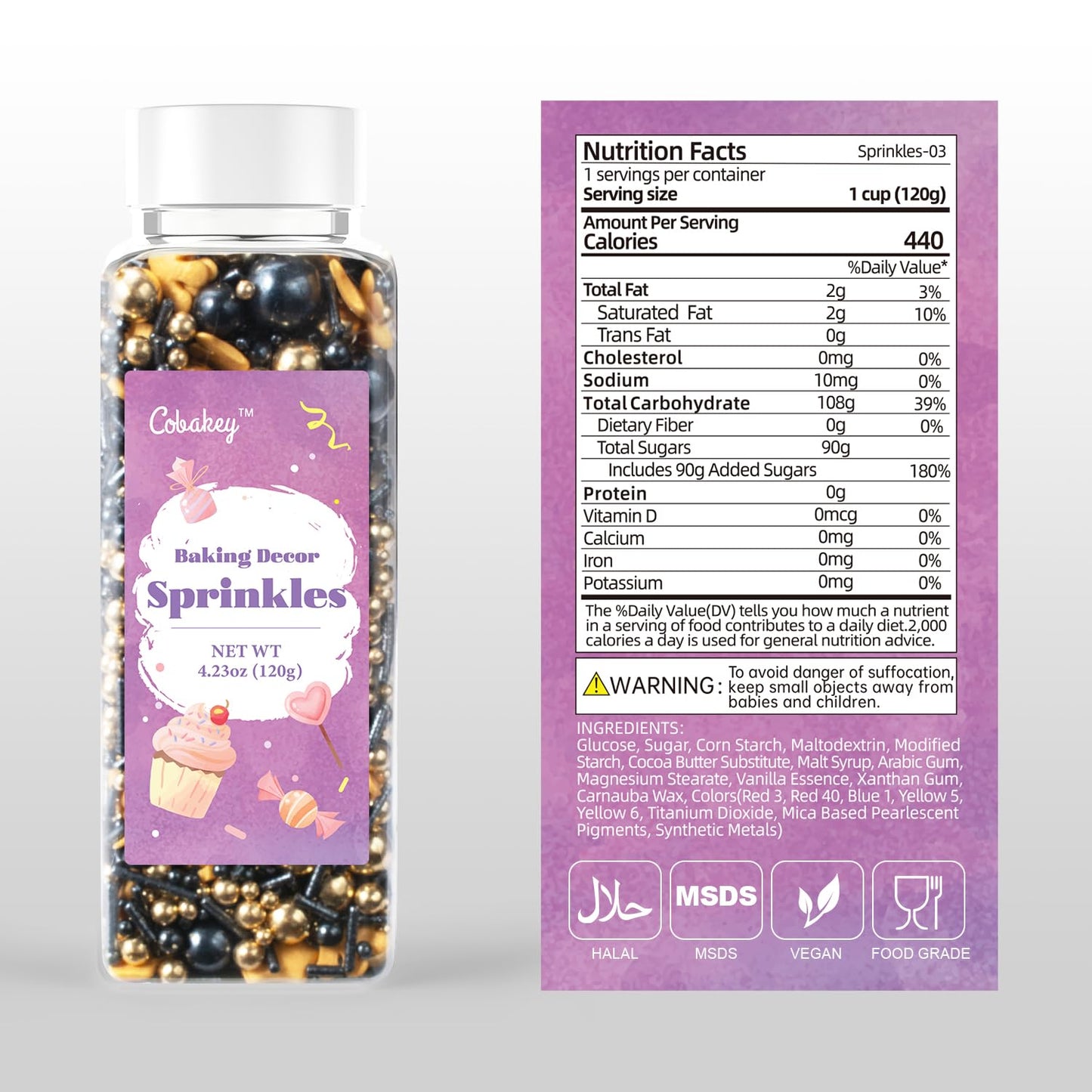 Royal Crown Black And Gold Sprinkles For Cake Decorating 4.23Ounce - Sugar Mix Contains Jimmies & Pearl Sprinkles For Cupcake To