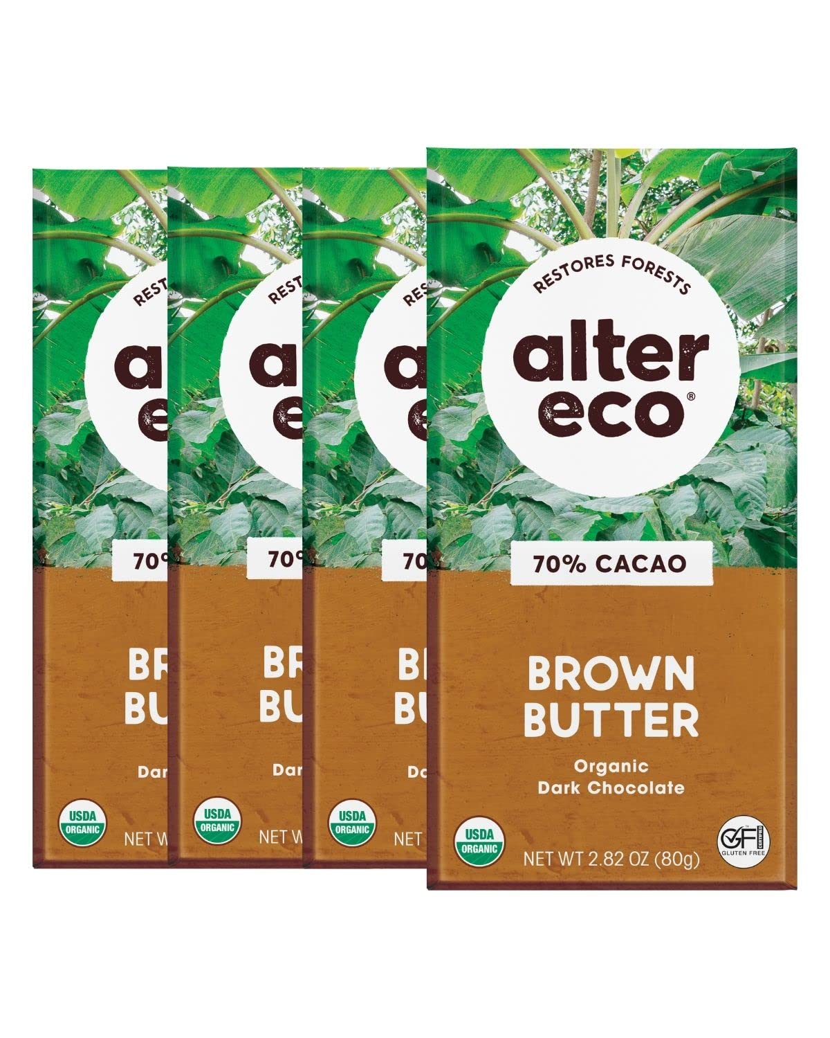 Alter Eco | Dark Chocolate Bars | Pure Dark Cocoa  Fair Trade  Organic  Non-Gmo  Gluten Free (4-Pack Brown Butter)