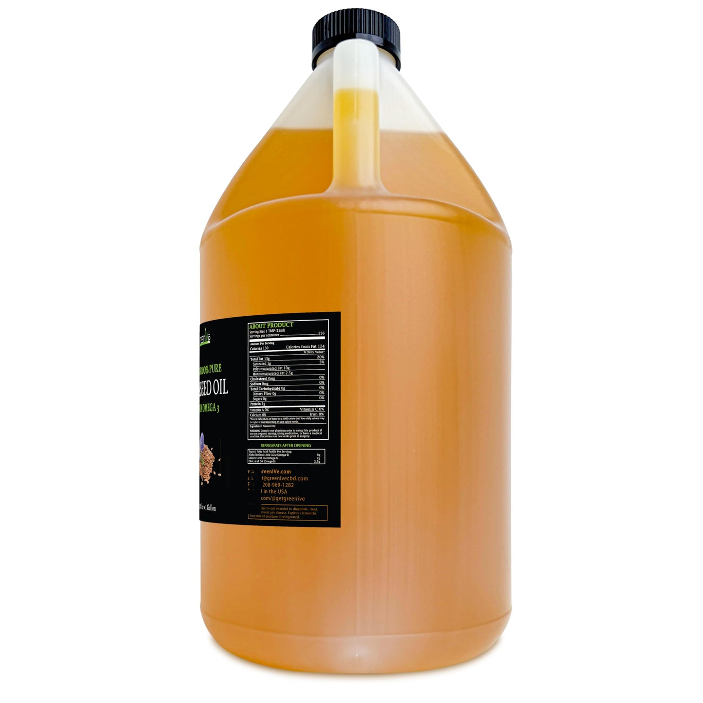 Greenive Flax Seed Oil Organically Grown100% Pure Cold Pressed High Vegan Omega Fatty Acids (128 Fl Oz)