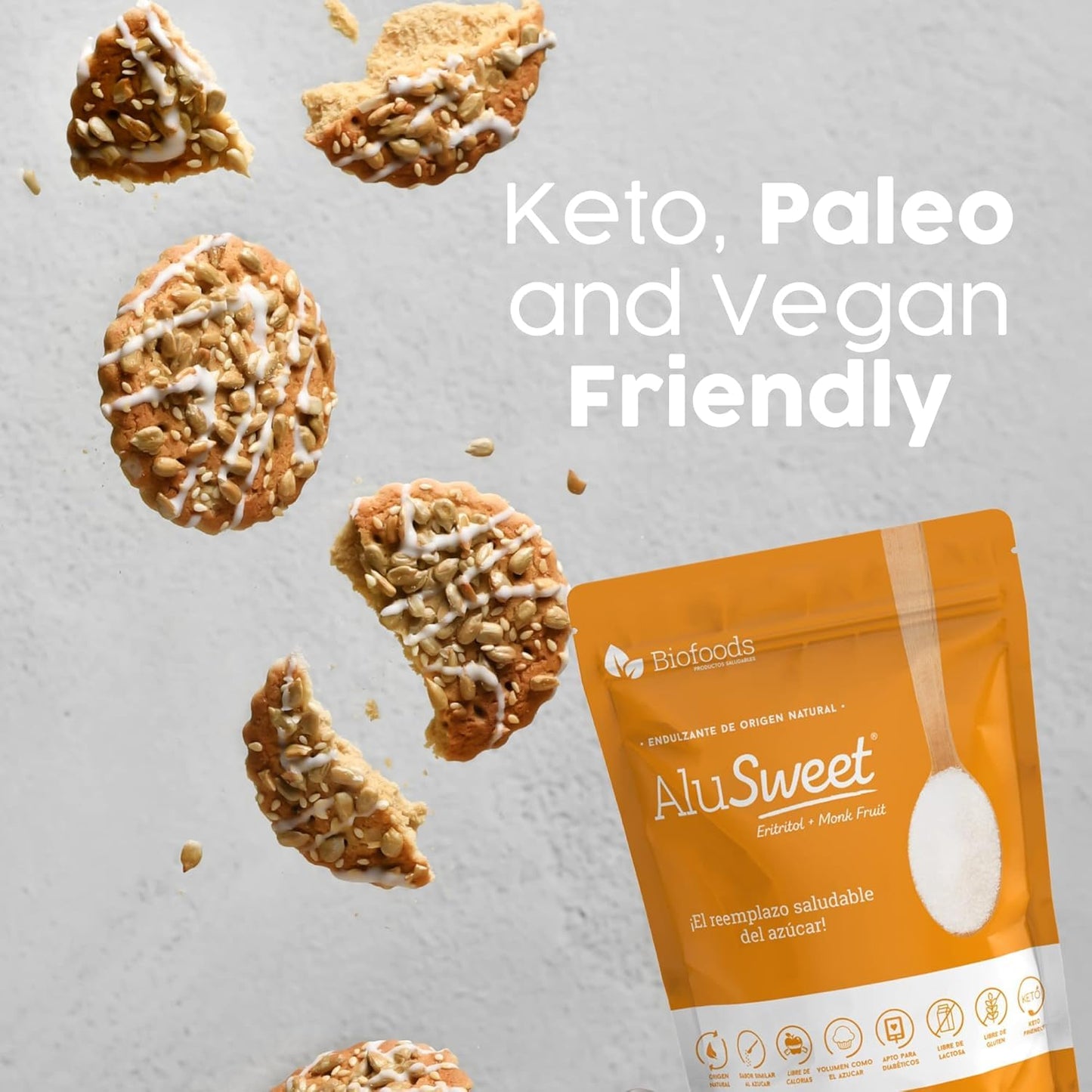 Biofoods Alusweet Monk Fruit Sweetener - Zero Calorie, Keto-Friendly, Organic - 48 oz Sugar Substitute, Gluten-Free for Baking & Drinks
