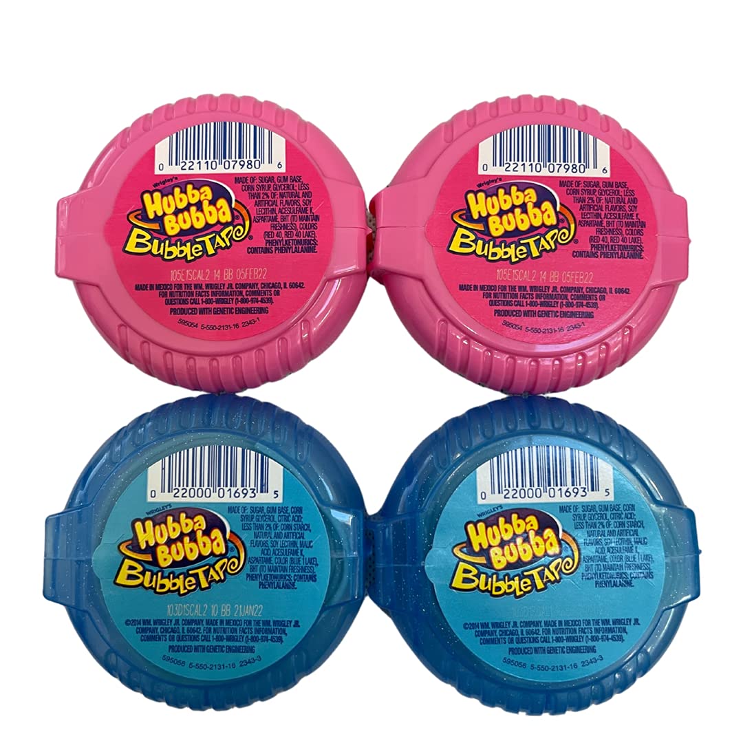 Hubba Bubba Original Bubble Tape and Hubba Bubba Sour Blue Raspberry Bubble Tape Bundle  6 Feet of gum Each Tape  2 Original Fla