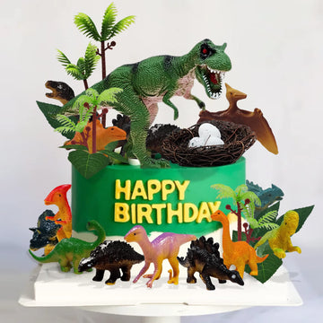 Glahorse 26 Pcs Dinosaur Cake Toppers With Dinosaur Eggs Leaves Trees Cake Decorations For Birthday,Dinosaur Themed,Jungle Safar