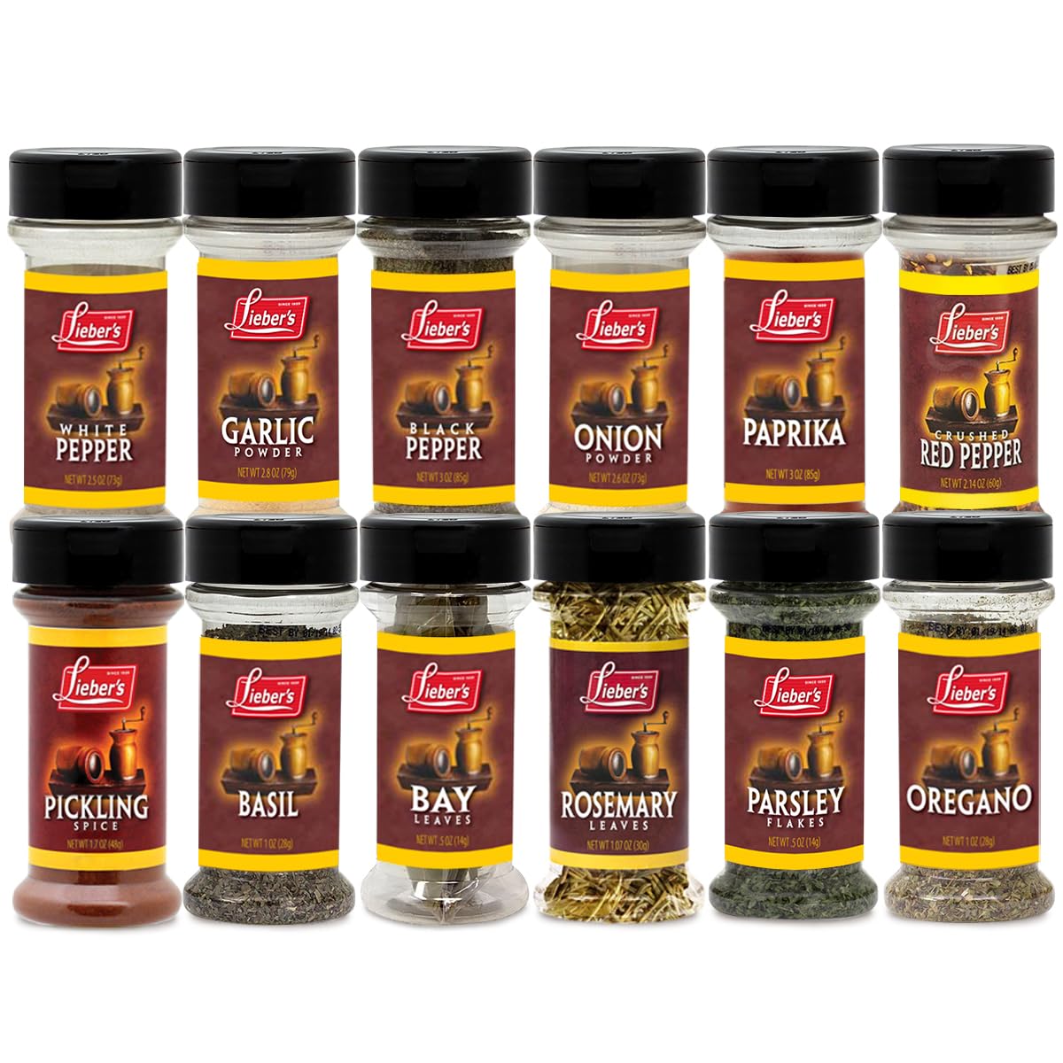 Liebers Spice Set, 12 Piece Seasoning & Herb Gift Set, Onion & Garlic Powder, 1.81 Ounce Pack, Made in USA